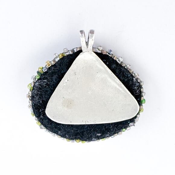 Vintage Sterling Silver 925 Agate and Glass Bead Felt Back Pendant - Picture 4 of 8